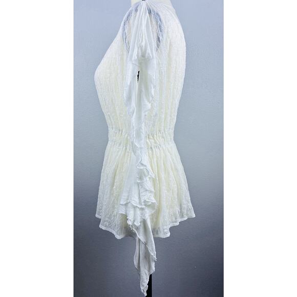 Free People Sz S June Ivory Batwing Sheer Lace Smocked Elasticized Flowy Top-REA - Picture 4 of 12